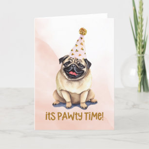 Seine pawty Time Pink Mops Aquarell Karte