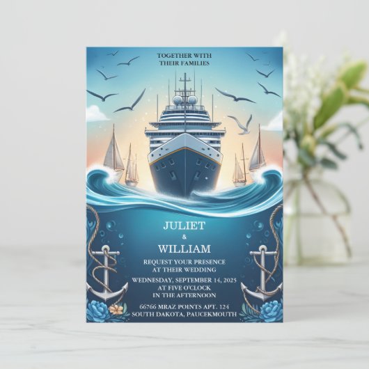 Seine Robe Knot Boot Schiff Marine Blue Nautical W Einladung (Stehend Vorderseite)