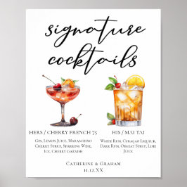 Seine sommerliche Hochzeitssignatur Cocktails Menu Poster