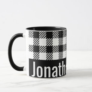 Seine Tasse Name Schwarz-weiß Gingham Karo