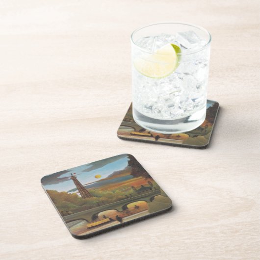 Seine und Eiffelturm bei Sunset by Henri Rousseau Getränkeuntersetzer (Rechte Seite)