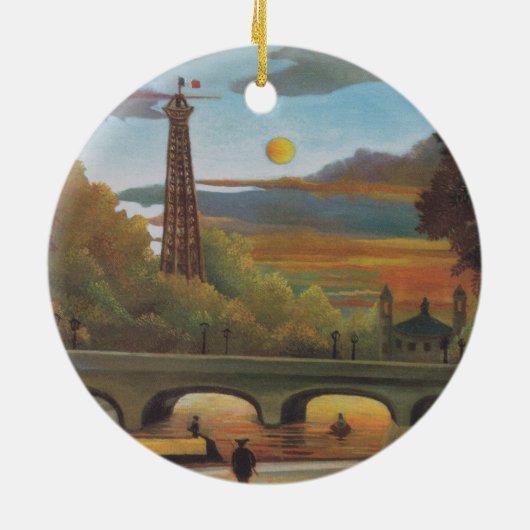 Seine und Eiffelturm bei Sunset by Henri Rousseau Keramikornament (Hinten)
