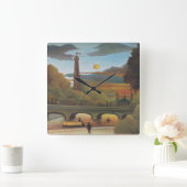 Seine und Eiffelturm bei Sunset by Henri Rousseau Quadratische Wanduhr (Zuhause)