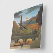 Seine und Eiffelturm bei Sunset by Henri Rousseau Quadratische Wanduhr (Winkel)