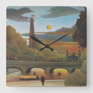 Seine und Eiffelturm bei Sunset by Henri Rousseau Quadratische Wanduhr