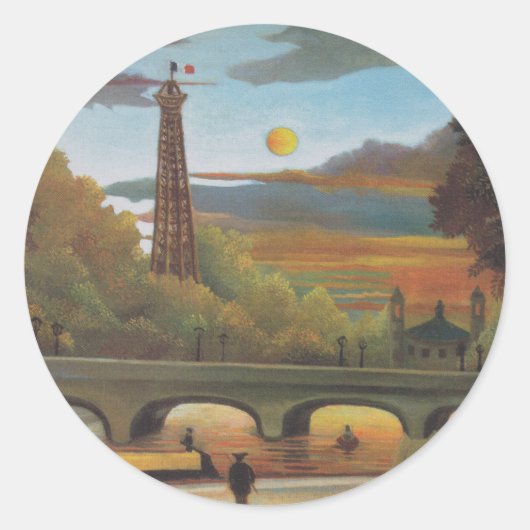 Seine und Eiffelturm bei Sunset by Henri Rousseau Runder Aufkleber (Vorderseite)