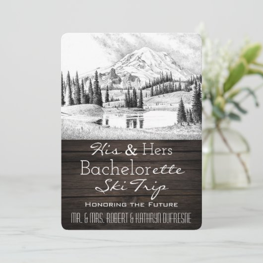 Seine und ihre Bachelor/Bachelorette Skireise lade Einladung (Stehend Vorderseite)