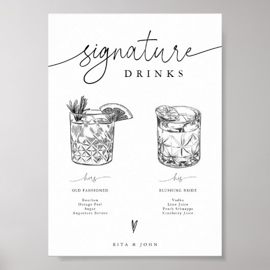 Seine und ihre Bar Signature Drinks Hochzeitszeich Poster (Vorne)