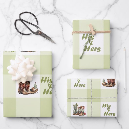 Seine und ihre Cowboy Boots Wrapping Paper Geschenkpapier Set (Vorderseite)