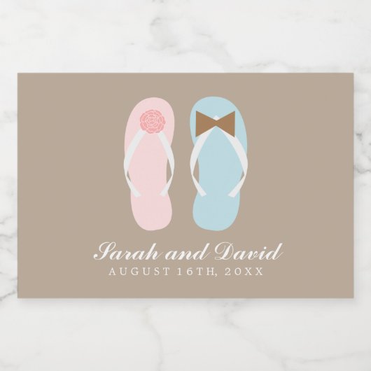 Seine und ihre Flip Flops Beach Hochzeit Schaumweinetikett (Einzelnes Label)