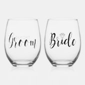 Seine und ihre "Groom and Bride" Personalisiert Weinglas Ohne Stiel (Vorderseite)