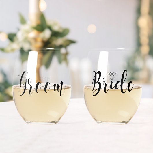 Seine und ihre "Groom and Bride" Personalisiert Weinglas Ohne Stiel (Insitu (Hochzeit))