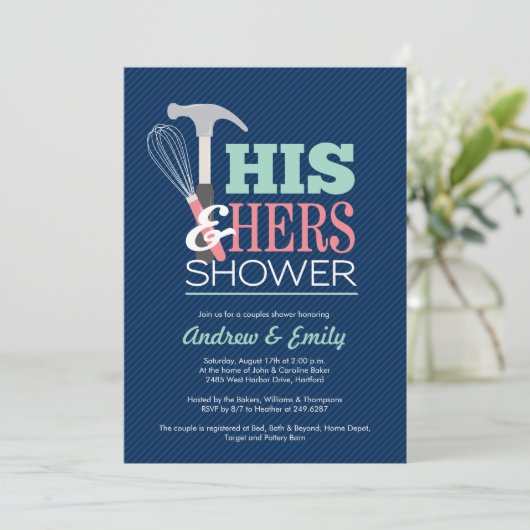 Seine und ihre handliche Hochzeitsdusche Einladung (Stehend Vorderseite)