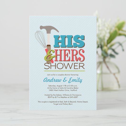 Seine und ihre handliche Hochzeitsdusche Einladung (Stehend Vorderseite)