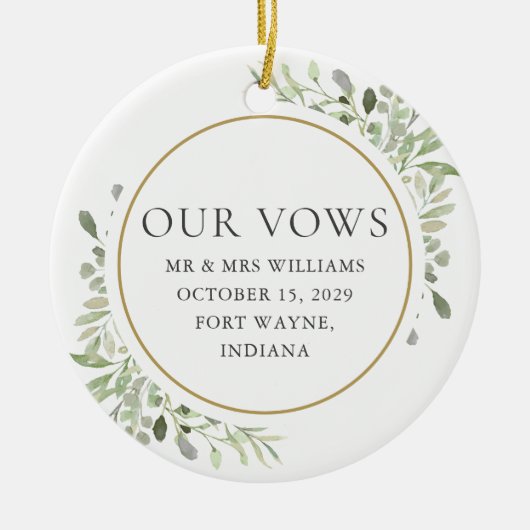 Seine und ihre Hochzeitsleute Vows Grünfoliage Keramik Ornament (Vorne)
