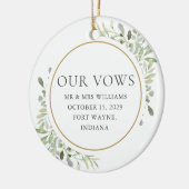 Seine und ihre Hochzeitsleute Vows Grünfoliage Keramik Ornament (Links)