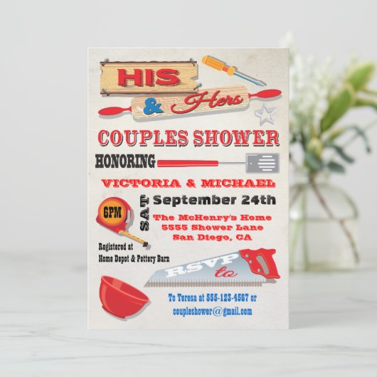 Seine und ihre Paare Tools Küchendusche lädt ein Einladung (Stehend Vorderseite)