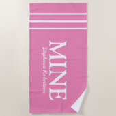 Seine und ihre Pink 'MINE' personalisiert Strandtuch (Vorderseite)