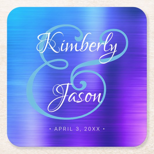 Seine und ihre Skriptnamen, Brushed Blue Metal Wed Rechteckiger Pappuntersetzer (Vorderseite)