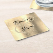 Seine und ihre Skriptnamen, Brushed Gold Metal Wed Rechteckiger Pappuntersetzer (angewinkelt)