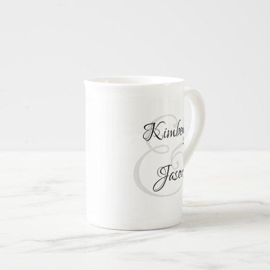 Seine und ihre Skriptnamen, schwarz & grau Porzellantasse (Vorderseite Rechts)