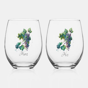 "Seine und ihre" Stemless Wine Gläser w Trauben