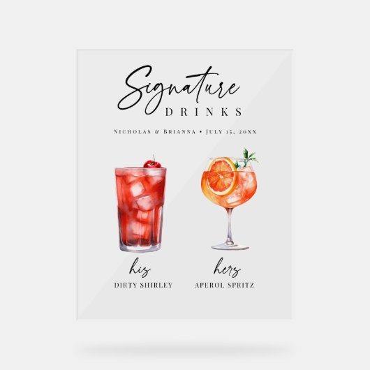 Seine und ihre Unterschrift Cocktail Drink Bar Acrylschild (Vorderseite)