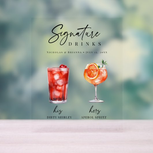Seine und ihre Unterschrift Cocktail Drink Bar Acrylschild (Neutral)