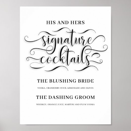 Seine und ihre Unterschrift Cocktails Hochzeitszei Poster (Vorne)