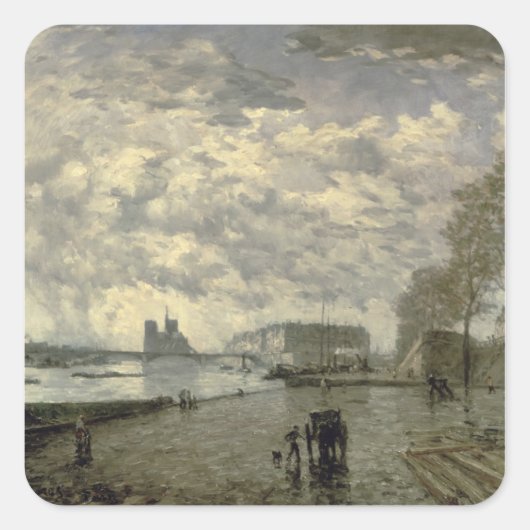 Seine und Notre Dame Quadratischer Aufkleber (Vorderseite)