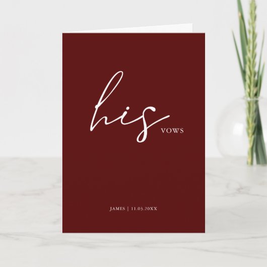 Seine Vows Card Minimalistisch Script Vows Maroon Karte (Vorderseite)