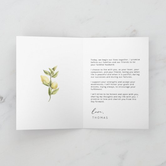 SEINE Vows Yellow Lemon Wedgs Card Ankündigung (Innenseite)