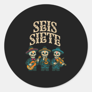 Seis Siete Mexican 67 Lustiger Totenkopf Grafik Runder Aufkleber