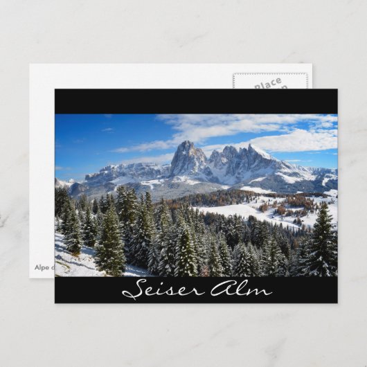 Seiser Alm im Winter schwarze Grenzposter Postkarte (Vorne/Hinten)