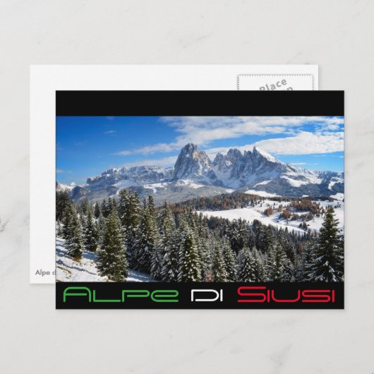Seiser Alm im Winter schwarzer Text Postkarte (Vorne/Hinten)