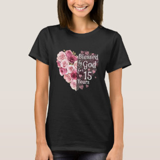 Seit 15 Jahren von Gott gesegnet Rose-Blumen-Herz T-Shirt