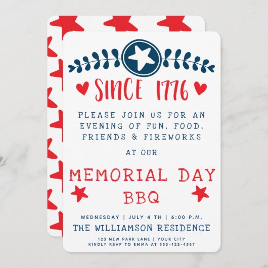 Seit 1776 - American Pride / Memorial Day GRILLEN Einladung (Vorne/Hinten)