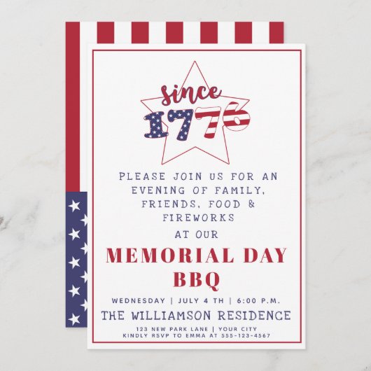 Seit 1776 - Patriotische GRILLEN zum Gedenktag für Einladung (Vorne/Hinten)