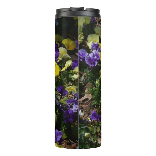 Seite der Lila und gelben Stiefmütterchen Thermosbecher (Rückseite)
