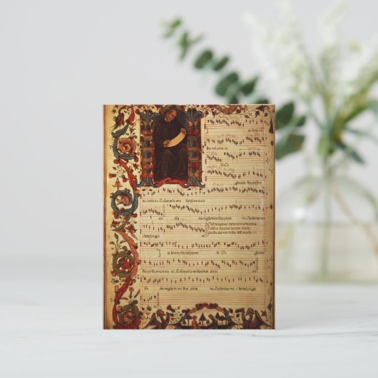 Seite der musikalischen Notation mit geschichteter Postkarte (Stehend Vorderseite)