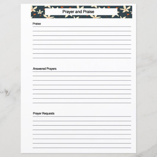 Seite für Gebetsanfragen (Vorderseite)