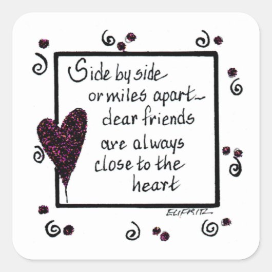 Seite für Seite, wir sind Freunde Schwarz-weißen T Quadratischer Aufkleber (Vorderseite)