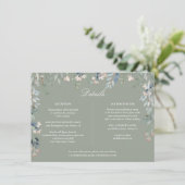 Seite Green Floral Cascade Wedding Details Card Einladung (Stehend Vorderseite)