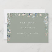 Seite Green Floral Cascade Wedding Details Card Einladung (Rückseite)