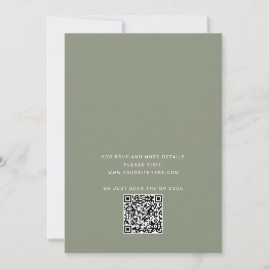 Seite Grün Typografie Skript Hochzeit + QR Details Einladung (Rückseite)