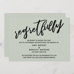 Seite, Handschrift storniert Wedding Regrets Card Einladung
