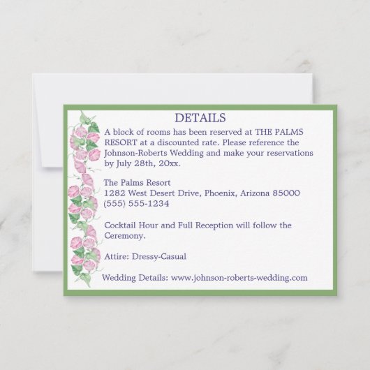 Seite mit Details zu Rosa Florals Einladung (Vorderseite)