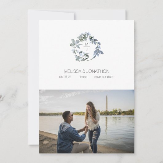 Seite Silver Green Floral Add Image Save the Date (Vorderseite)