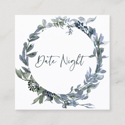 Seite Silver Green Floral Date Night Card Quadratische Visitenkarte (Vorderseite)