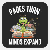 Seiten: Minds erweitern Bookworm Quadratischer Aufkleber (Vorderseite)